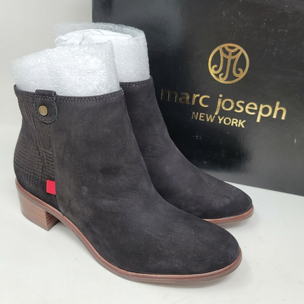 Marc Joseph Women's Ankle Boots Sz 5.5 M Lenox Black Nubuck Plaid